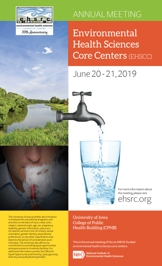 Click here to download a poster of the annual meeting of the Environmental Health Sciences Core Centers, June 20-21, 2019 