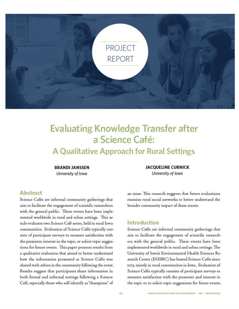 Evaluating Knowledge Transfer after a Science Cafe