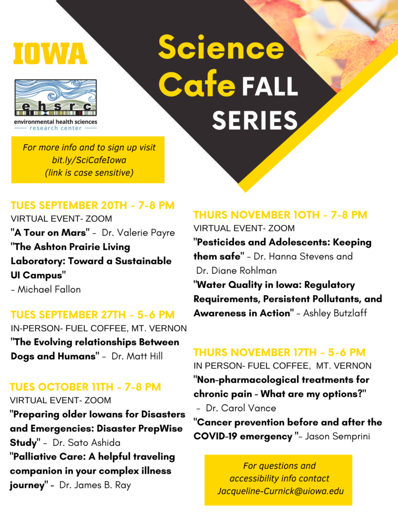 Click here to download a PDF of the 2022 fall schedule of the Science Cafe series
